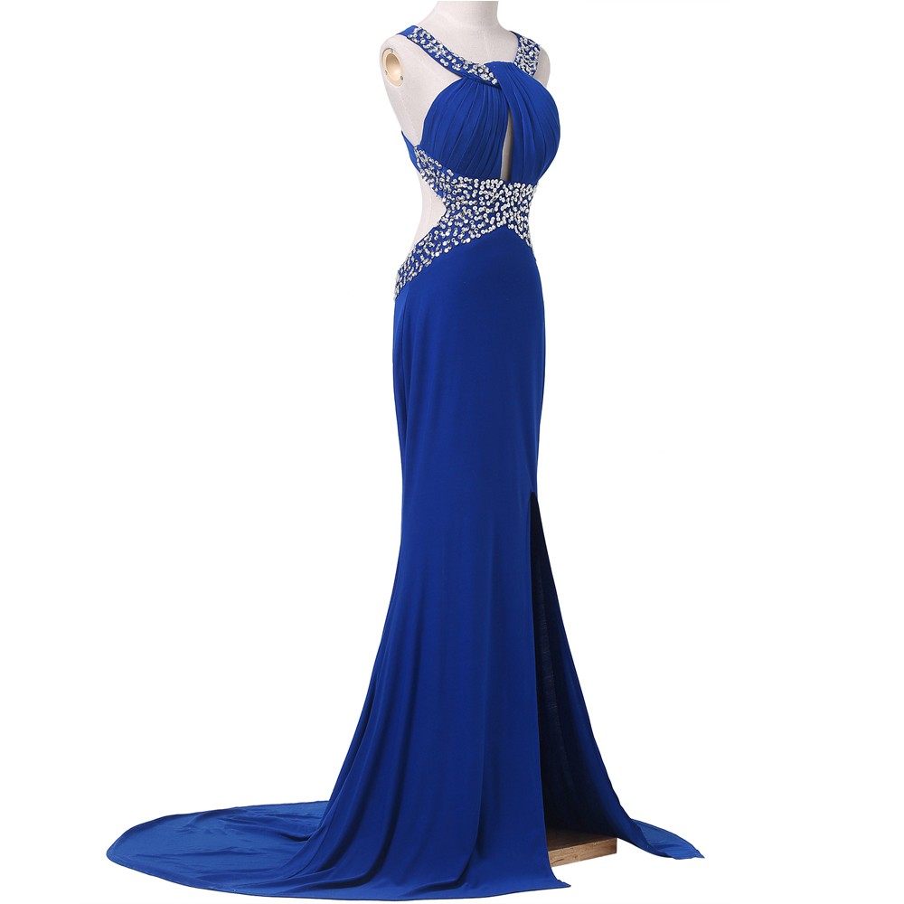 Royal Blue Sexy Backless Prom Dresses Mermaid Long Formal Party Gown With Beaded Sequin 2017 New 